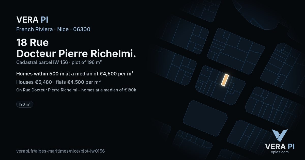 18 Rue Docteur Pierre Richelmi, Nice at night – the plot lit, the parcels around coloured by the prices near them