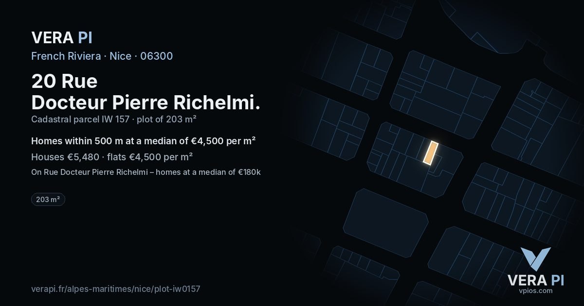 20 Rue Docteur Pierre Richelmi, Nice at night – the plot lit, the parcels around coloured by the prices near them