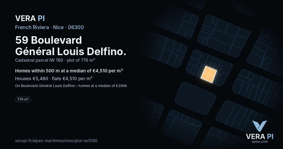 59 Boulevard Général Louis Delfino, Nice at night – the plot lit, the parcels around coloured by the prices near them