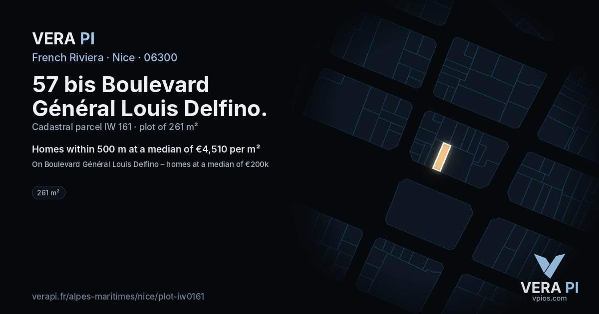 57 bis Boulevard Général Louis Delfino, Nice at night – the plot lit, the parcels around coloured by the prices near them