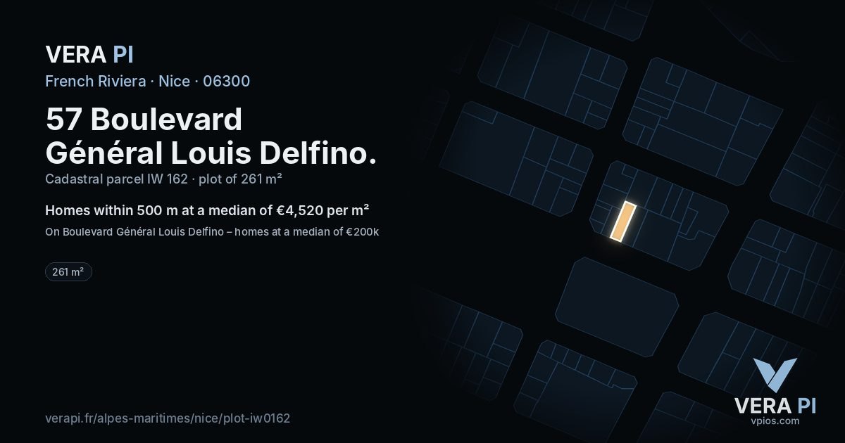 57 Boulevard Général Louis Delfino, Nice at night – the plot lit, the parcels around coloured by the prices near them