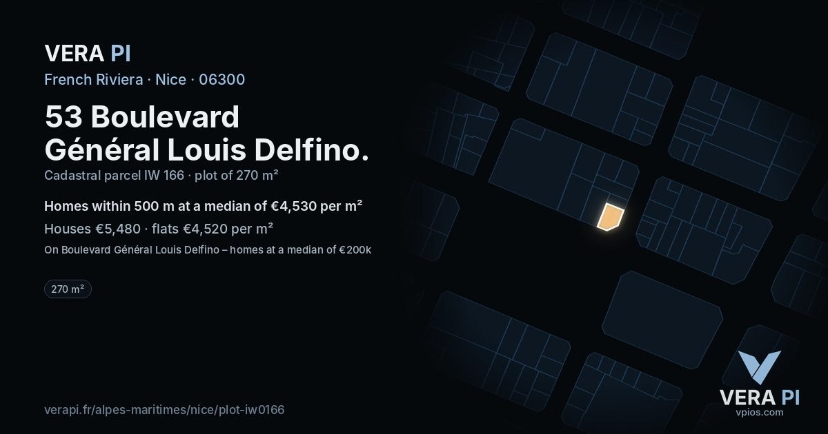 53 Boulevard Général Louis Delfino, Nice at night – the plot lit, the parcels around coloured by the prices near them