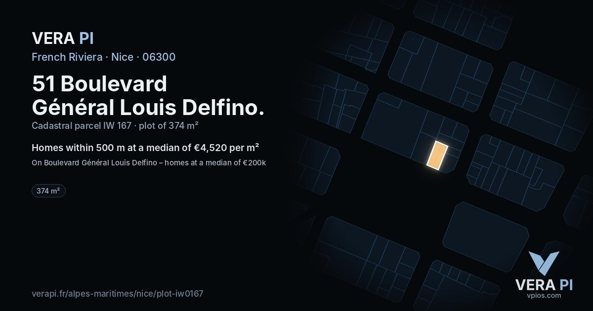51 Boulevard Général Louis Delfino, Nice at night – the plot lit, the parcels around coloured by the prices near them