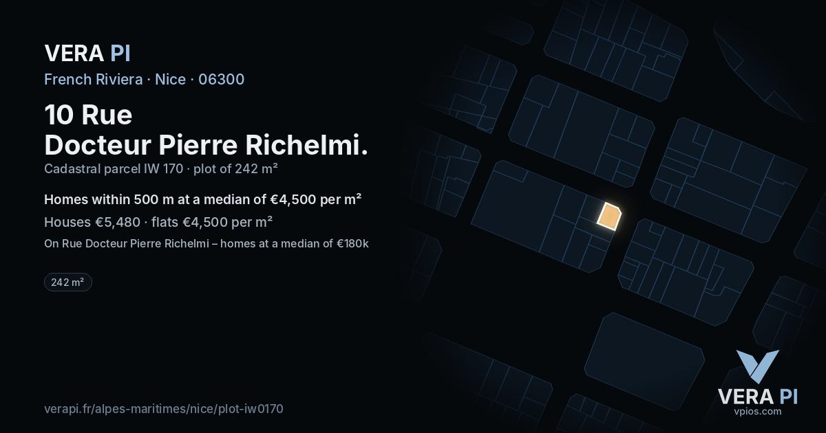10 Rue Docteur Pierre Richelmi, Nice at night – the plot lit, the parcels around coloured by the prices near them