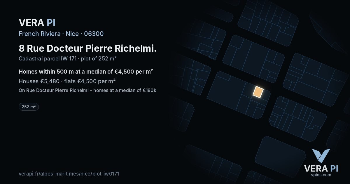 8 Rue Docteur Pierre Richelmi, Nice at night – the plot lit, the parcels around coloured by the prices near them