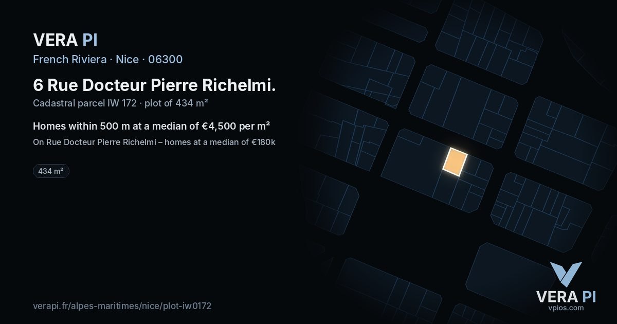 6 Rue Docteur Pierre Richelmi, Nice at night – the plot lit, the parcels around coloured by the prices near them