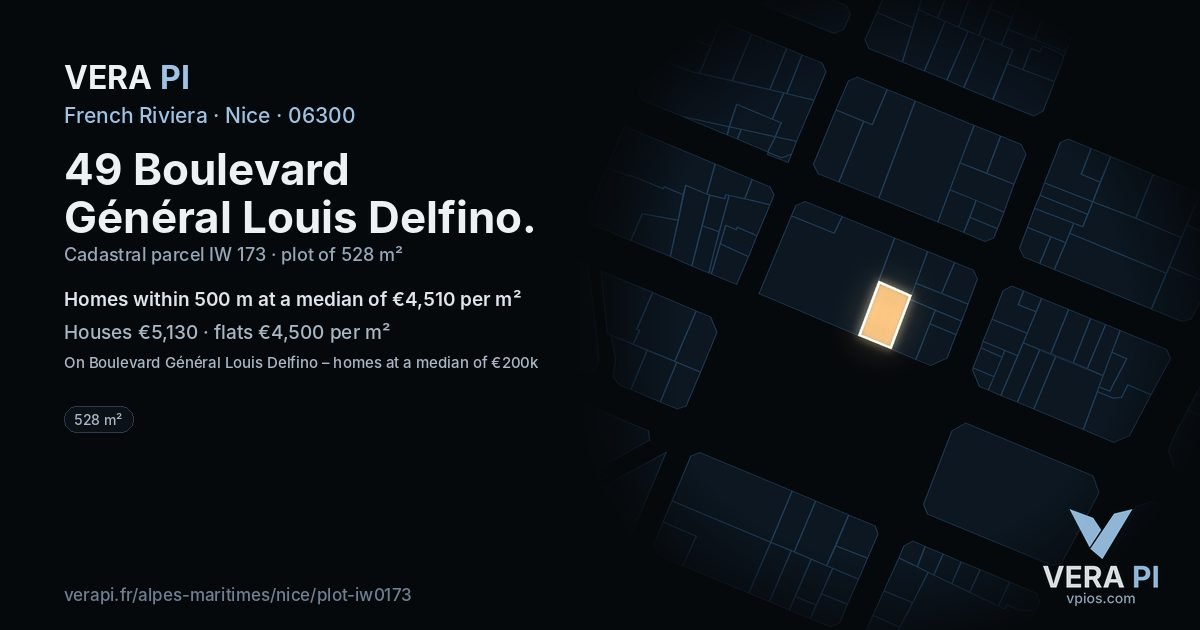 49 Boulevard Général Louis Delfino, Nice at night – the plot lit, the parcels around coloured by the prices near them
