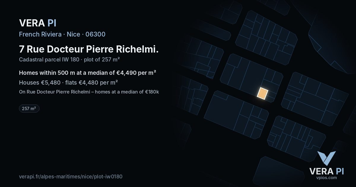 7 Rue Docteur Pierre Richelmi, Nice at night – the plot lit, the parcels around coloured by the prices near them