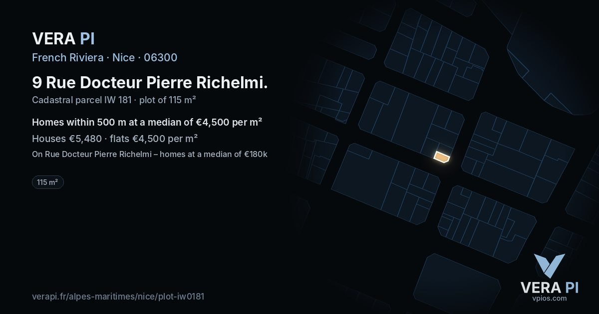 9 Rue Docteur Pierre Richelmi, Nice at night – the plot lit, the parcels around coloured by the prices near them