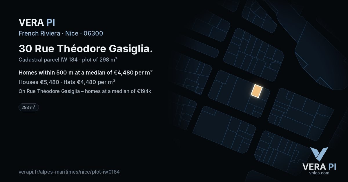 30 Rue Théodore Gasiglia, Nice at night – the plot lit, the parcels around coloured by the prices near them