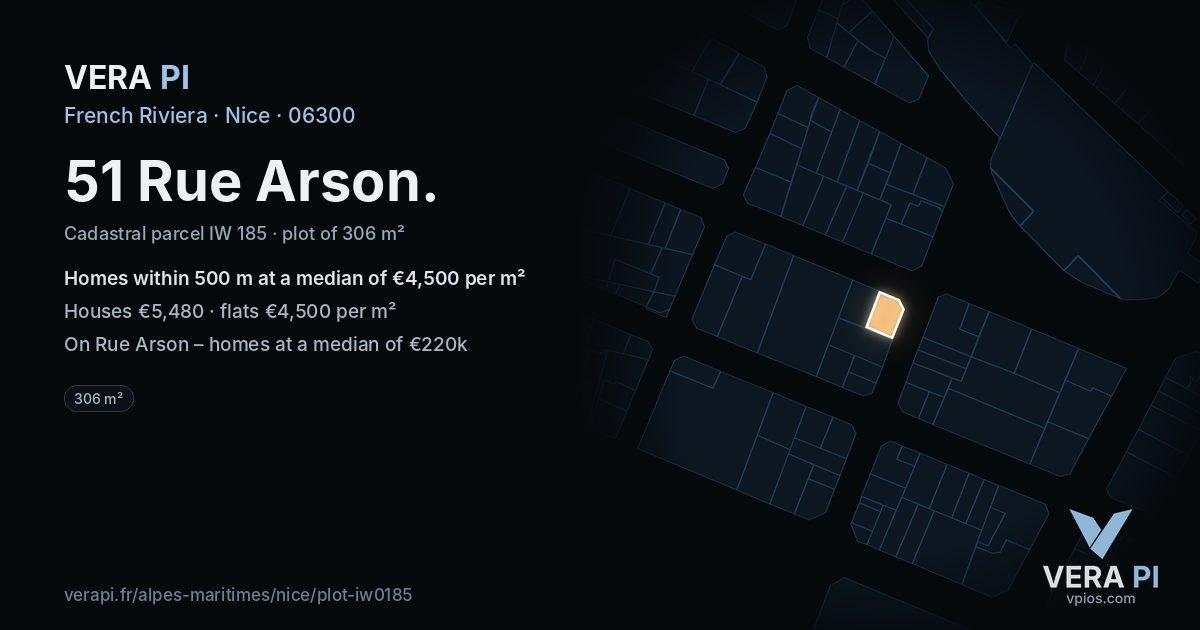 51 Rue Arson, Nice at night – the plot lit, the parcels around coloured by the prices near them