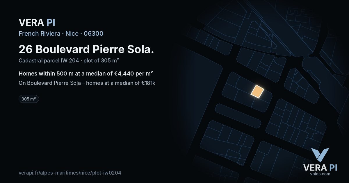 26 Boulevard Pierre Sola, Nice at night – the plot lit, the parcels around coloured by the prices near them