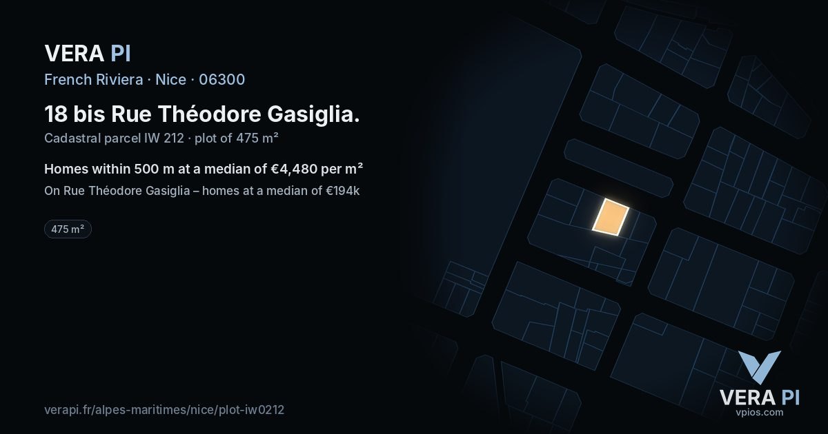 18 bis Rue Théodore Gasiglia, Nice at night – the plot lit, the parcels around coloured by the prices near them