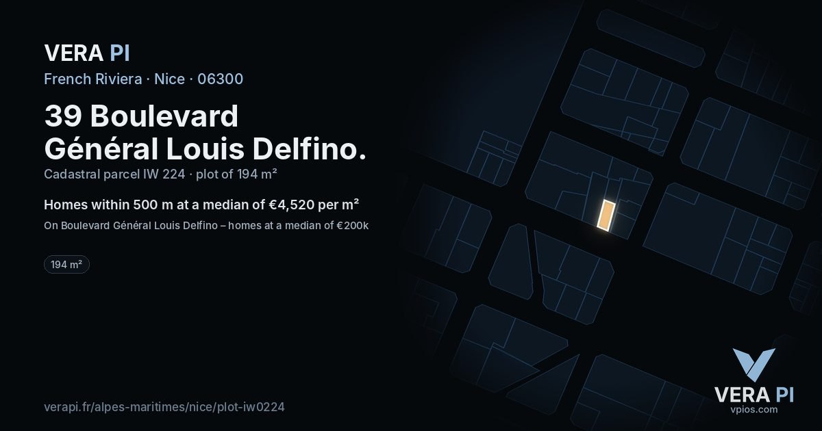 39 Boulevard Général Louis Delfino, Nice at night – the plot lit, the parcels around coloured by the prices near them