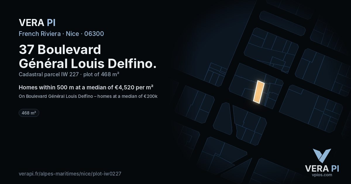 37 Boulevard Général Louis Delfino, Nice at night – the plot lit, the parcels around coloured by the prices near them