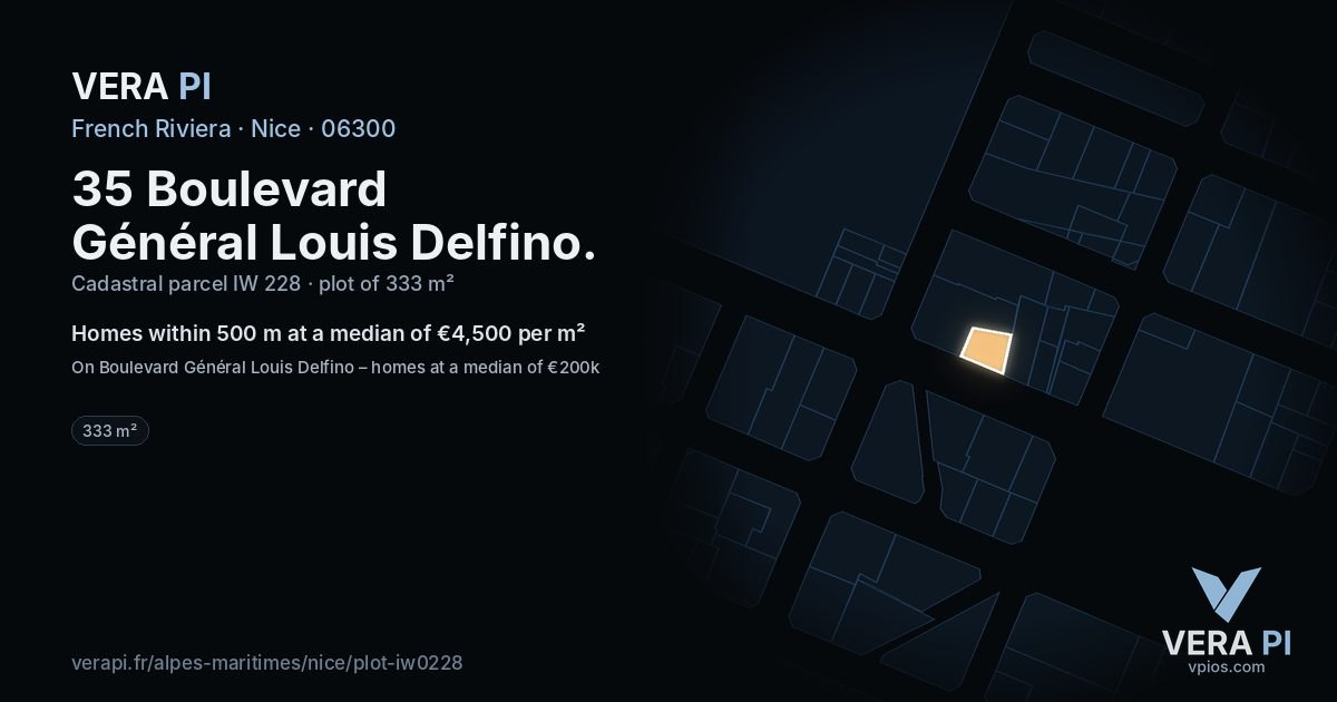 35 Boulevard Général Louis Delfino, Nice at night – the plot lit, the parcels around coloured by the prices near them