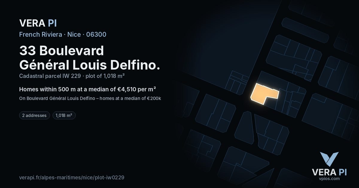 33 Boulevard Général Louis Delfino, Nice at night – the plot lit, the parcels around coloured by the prices near them