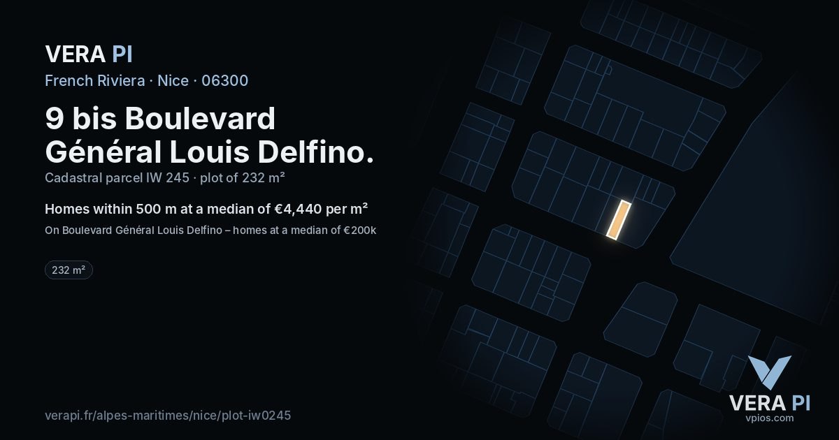 9 bis Boulevard Général Louis Delfino, Nice at night – the plot lit, the parcels around coloured by the prices near them