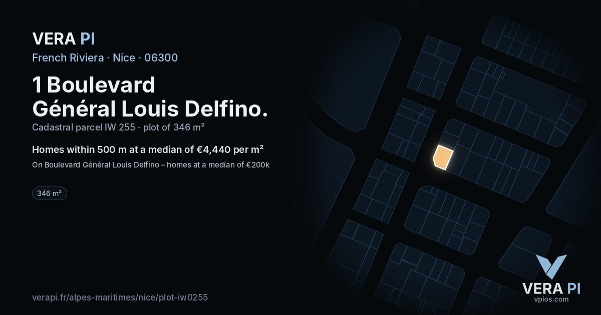 1 Boulevard Général Louis Delfino, Nice at night – the plot lit, the parcels around coloured by the prices near them