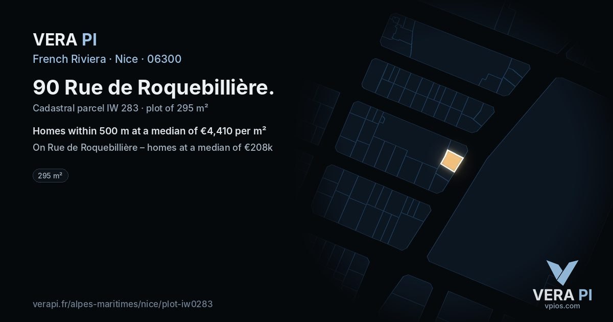 90 Rue de Roquebillière, Nice at night – the plot lit, the parcels around coloured by the prices near them