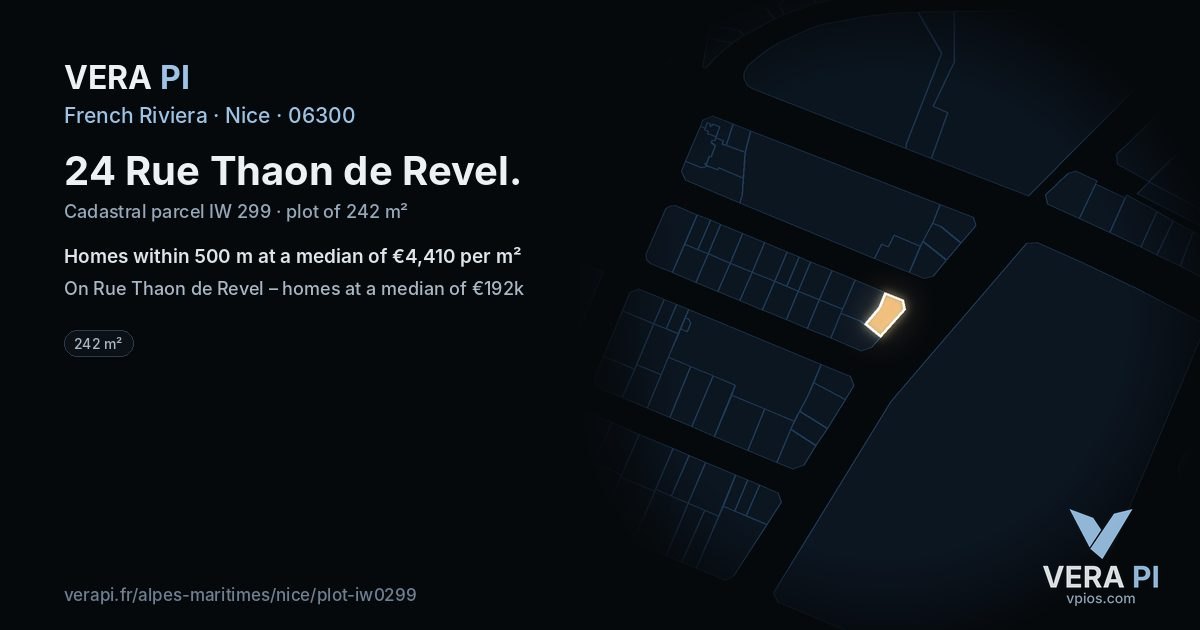 24 Rue Thaon de Revel, Nice at night – the plot lit, the parcels around coloured by the prices near them