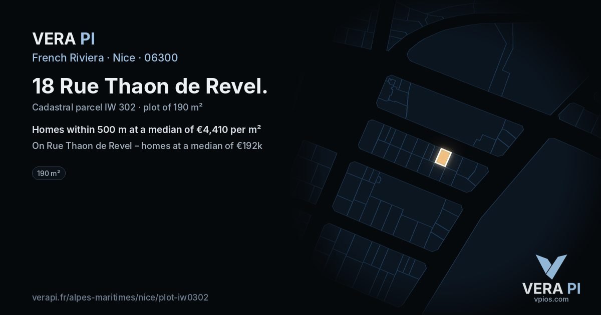 18 Rue Thaon de Revel, Nice at night – the plot lit, the parcels around coloured by the prices near them