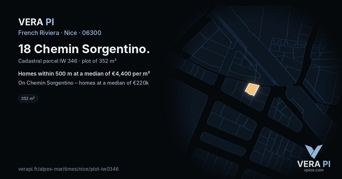 18 Chemin Sorgentino, Nice at night – the plot lit, the parcels around coloured by the prices near them