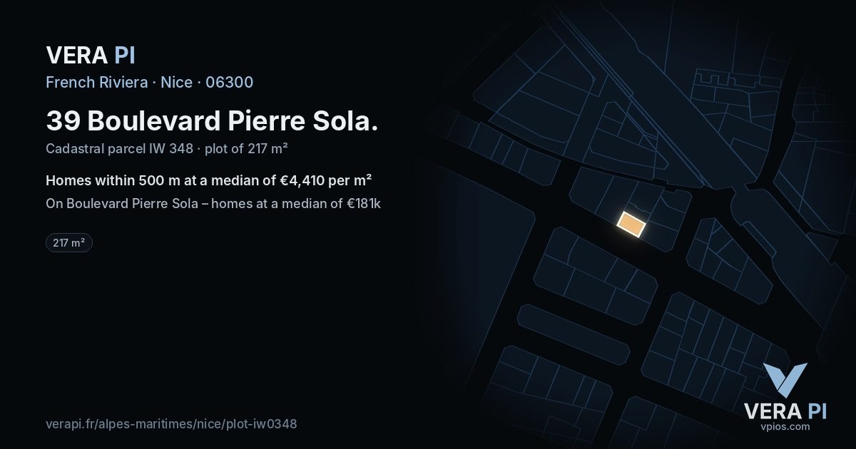 39 Boulevard Pierre Sola, Nice at night – the plot lit, the parcels around coloured by the prices near them