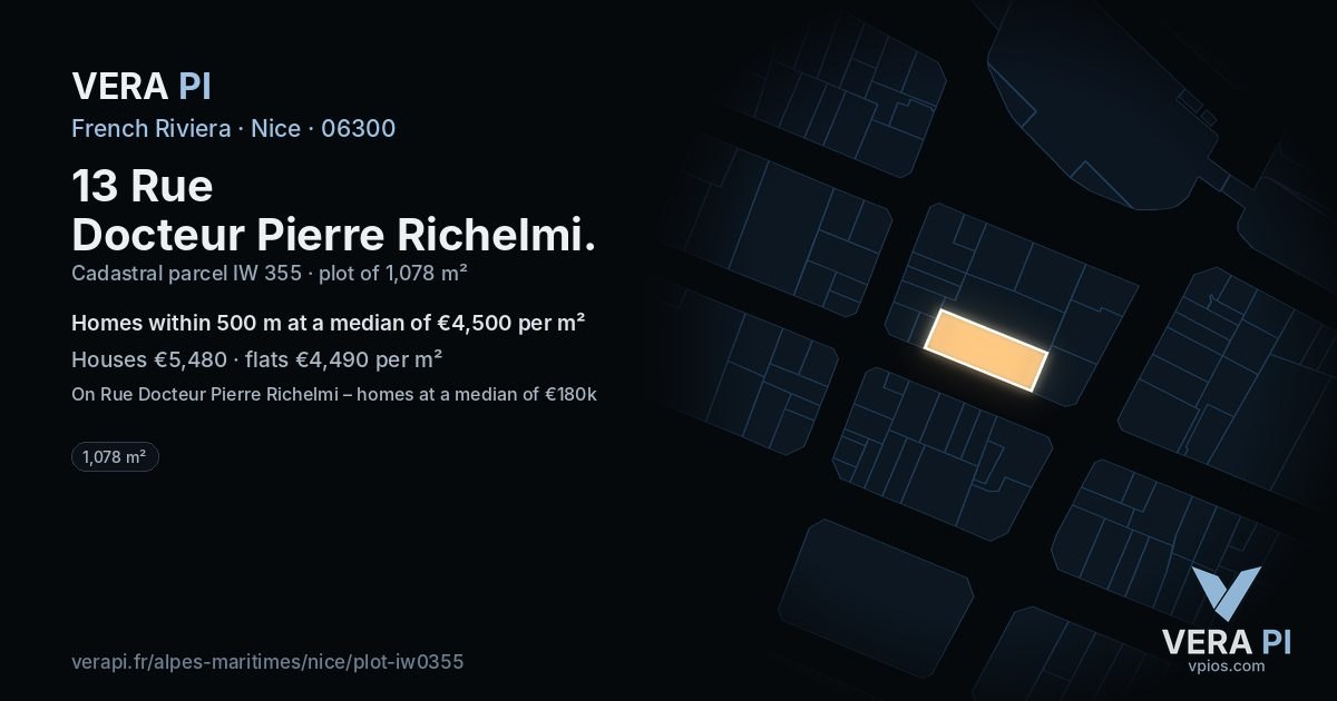 13 Rue Docteur Pierre Richelmi, Nice at night – the plot lit, the parcels around coloured by the prices near them