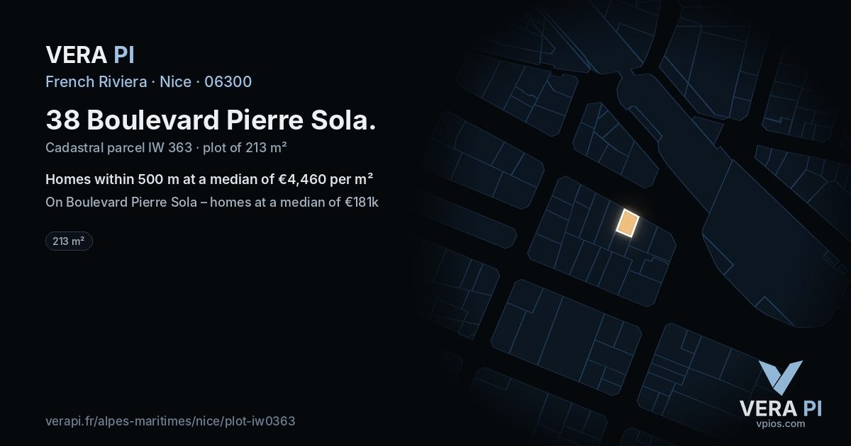 38 Boulevard Pierre Sola, Nice at night – the plot lit, the parcels around coloured by the prices near them