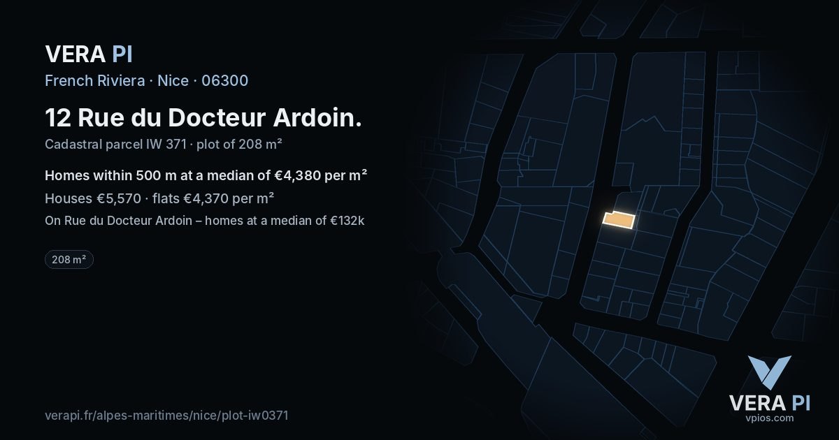 12 Rue du Docteur Ardoin, Nice at night – the plot lit, the parcels around coloured by the prices near them