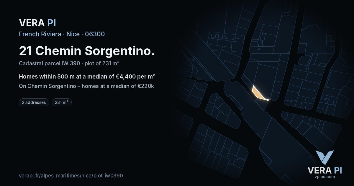 21 Chemin Sorgentino, Nice at night – the plot lit, the parcels around coloured by the prices near them