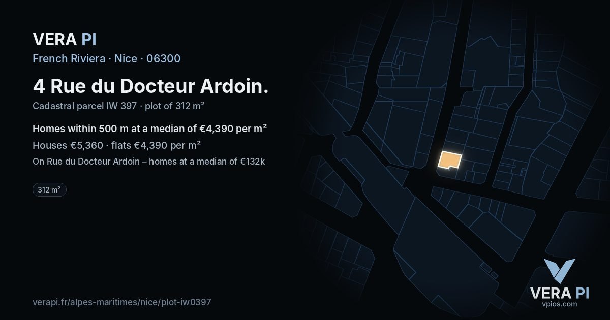 4 Rue du Docteur Ardoin, Nice at night – the plot lit, the parcels around coloured by the prices near them