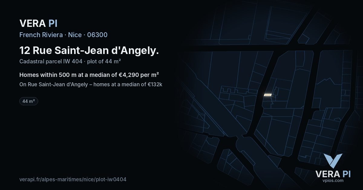 12 Rue Saint-Jean d'Angely, Nice at night – the plot lit, the parcels around coloured by the prices near them