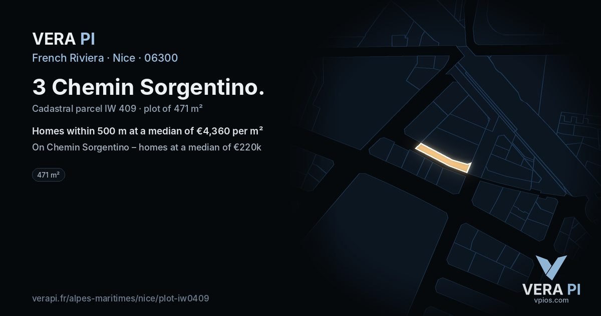 3 Chemin Sorgentino, Nice at night – the plot lit, the parcels around coloured by the prices near them