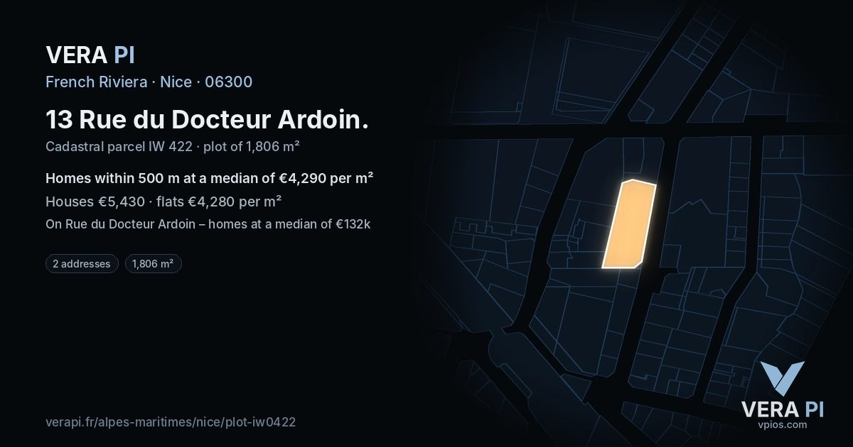 13 Rue du Docteur Ardoin, Nice at night – the plot lit, the parcels around coloured by the prices near them