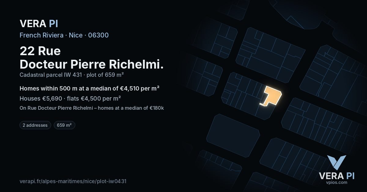 22 Rue Docteur Pierre Richelmi, Nice at night – the plot lit, the parcels around coloured by the prices near them