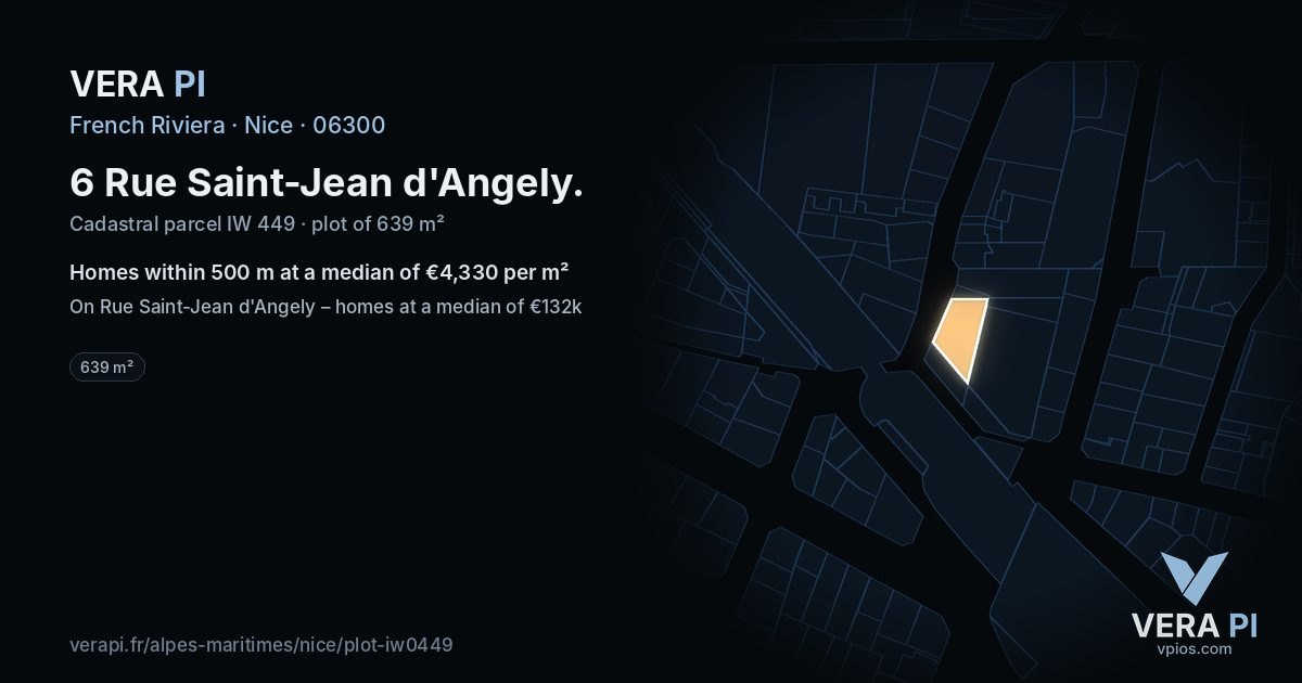 6 Rue Saint-Jean d'Angely, Nice at night – the plot lit, the parcels around coloured by the prices near them