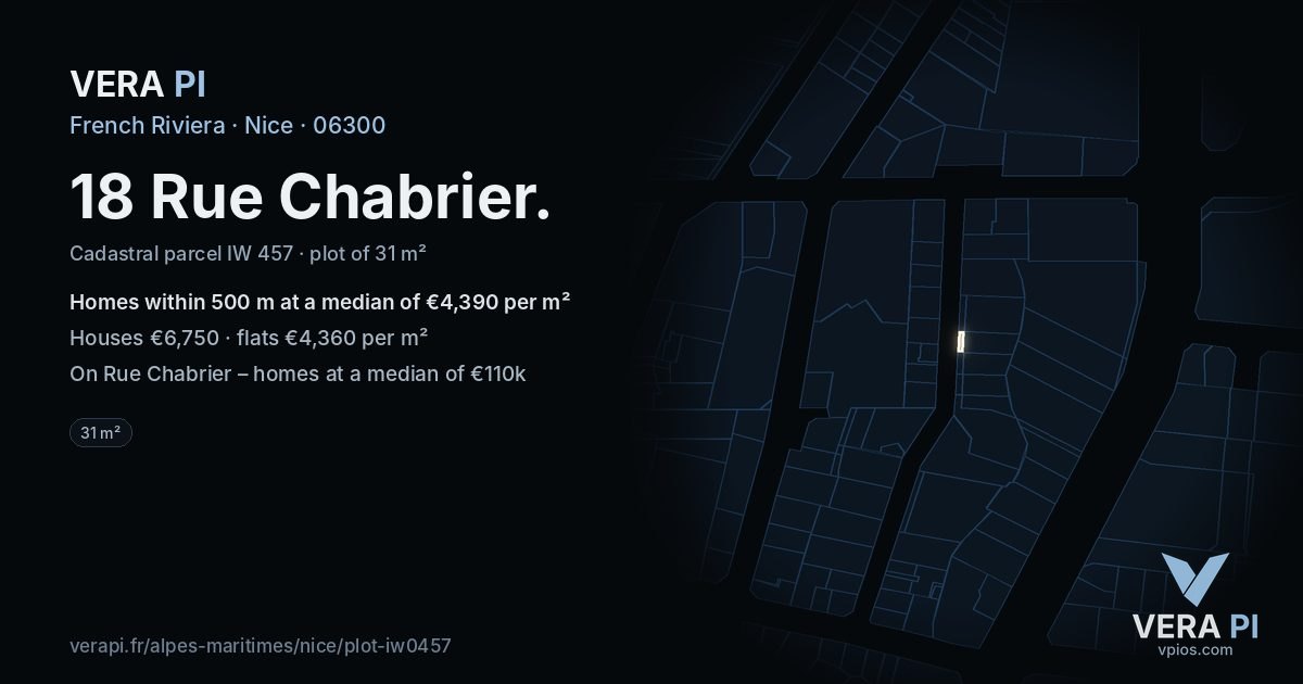 18 Rue Chabrier, Nice at night – the plot lit, the parcels around coloured by the prices near them