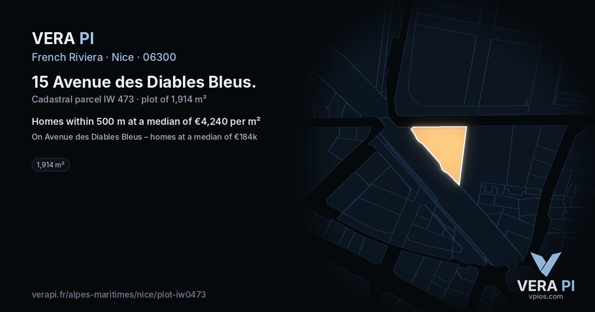 15 Avenue des Diables Bleus, Nice at night – the plot lit, the parcels around coloured by the prices near them