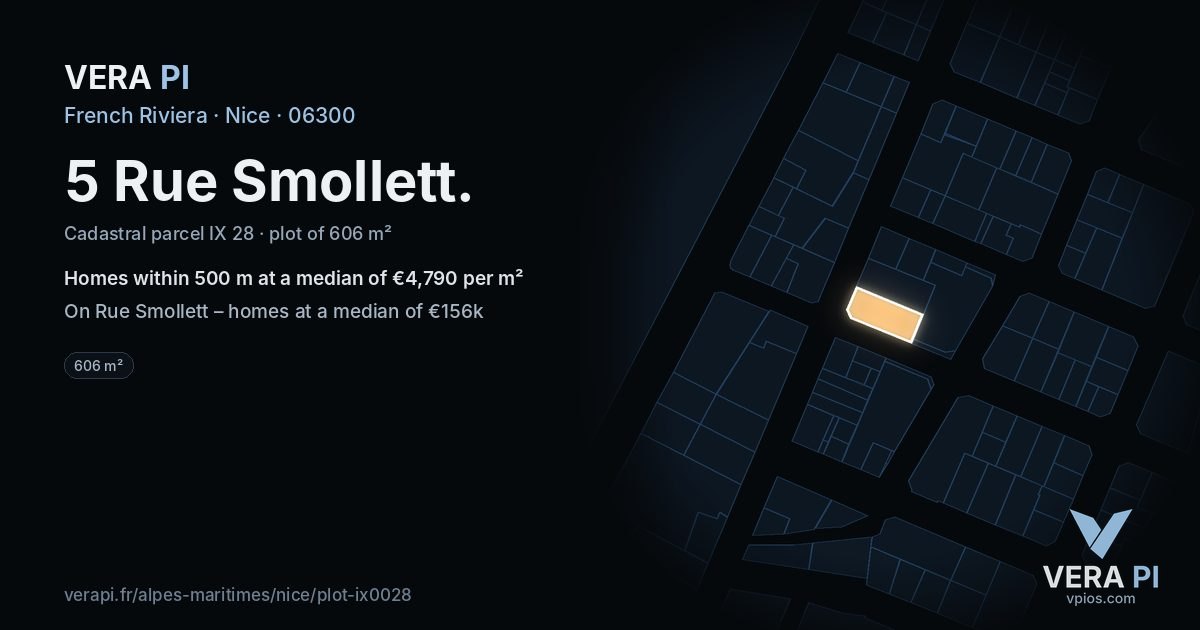 5 Rue Smollett, Nice at night – the plot lit, the parcels around coloured by the prices near them