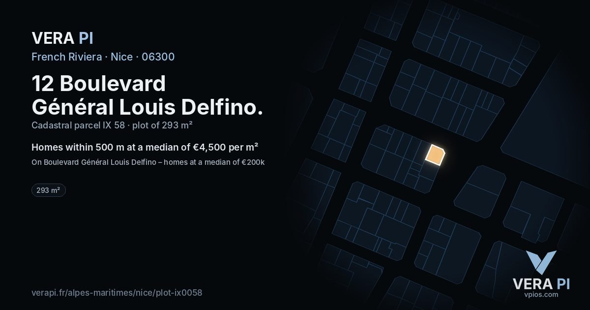 12 Boulevard Général Louis Delfino, Nice at night – the plot lit, the parcels around coloured by the prices near them