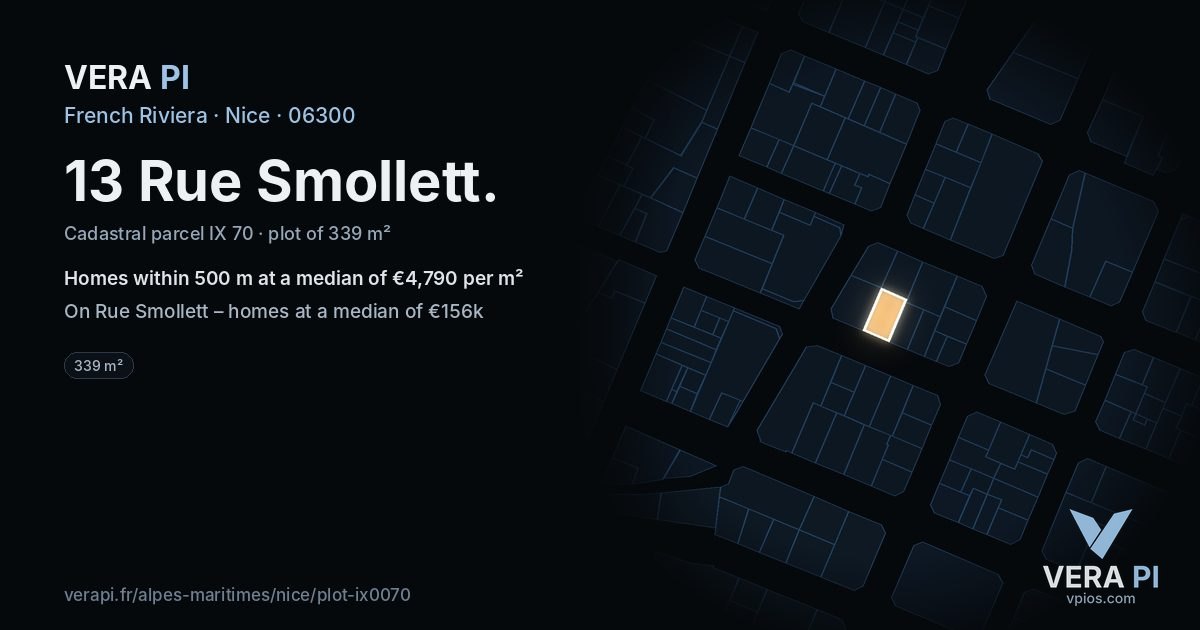 13 Rue Smollett, Nice at night – the plot lit, the parcels around coloured by the prices near them