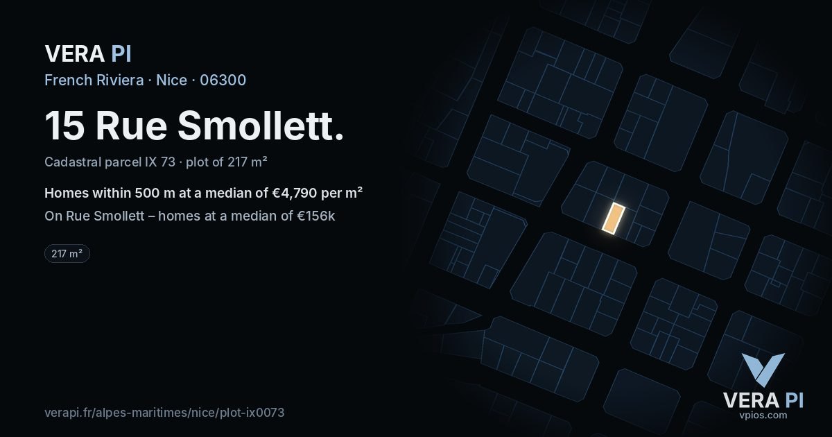 15 Rue Smollett, Nice at night – the plot lit, the parcels around coloured by the prices near them