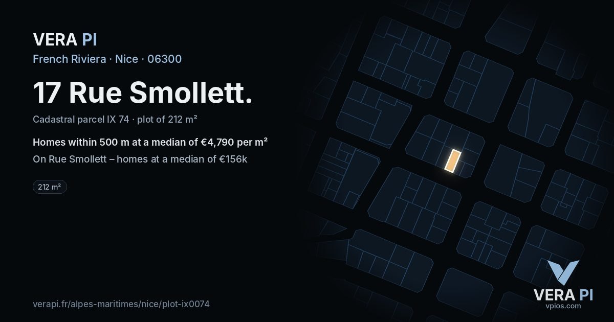17 Rue Smollett, Nice at night – the plot lit, the parcels around coloured by the prices near them