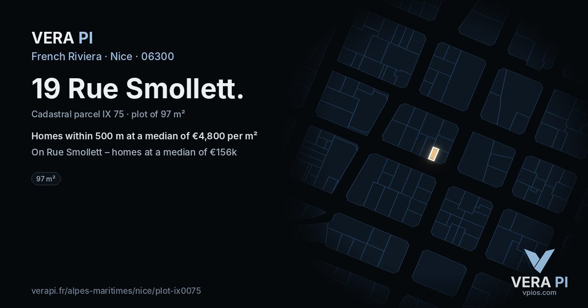 19 Rue Smollett, Nice at night – the plot lit, the parcels around coloured by the prices near them