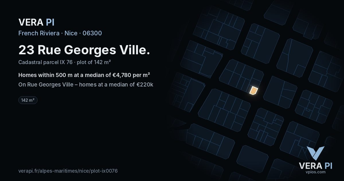 23 Rue Georges Ville, Nice at night – the plot lit, the parcels around coloured by the prices near them