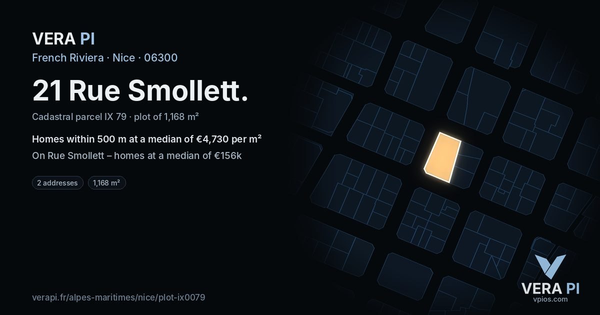 21 Rue Smollett, Nice at night – the plot lit, the parcels around coloured by the prices near them