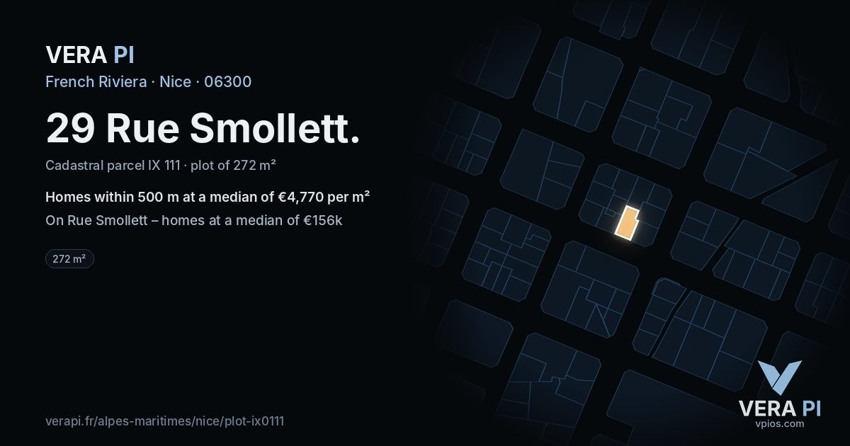 29 Rue Smollett, Nice at night – the plot lit, the parcels around coloured by the prices near them