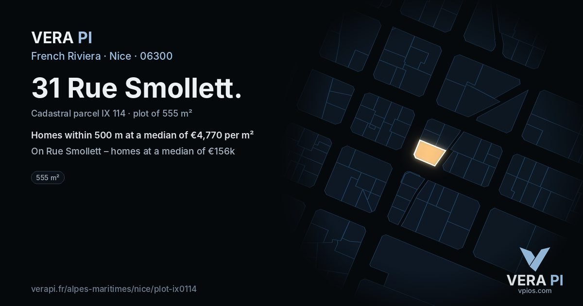31 Rue Smollett, Nice at night – the plot lit, the parcels around coloured by the prices near them